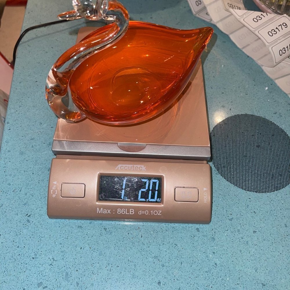 Art Glass MCM Orange Clear Glass Swan Ashtray - Picture 10 of 10